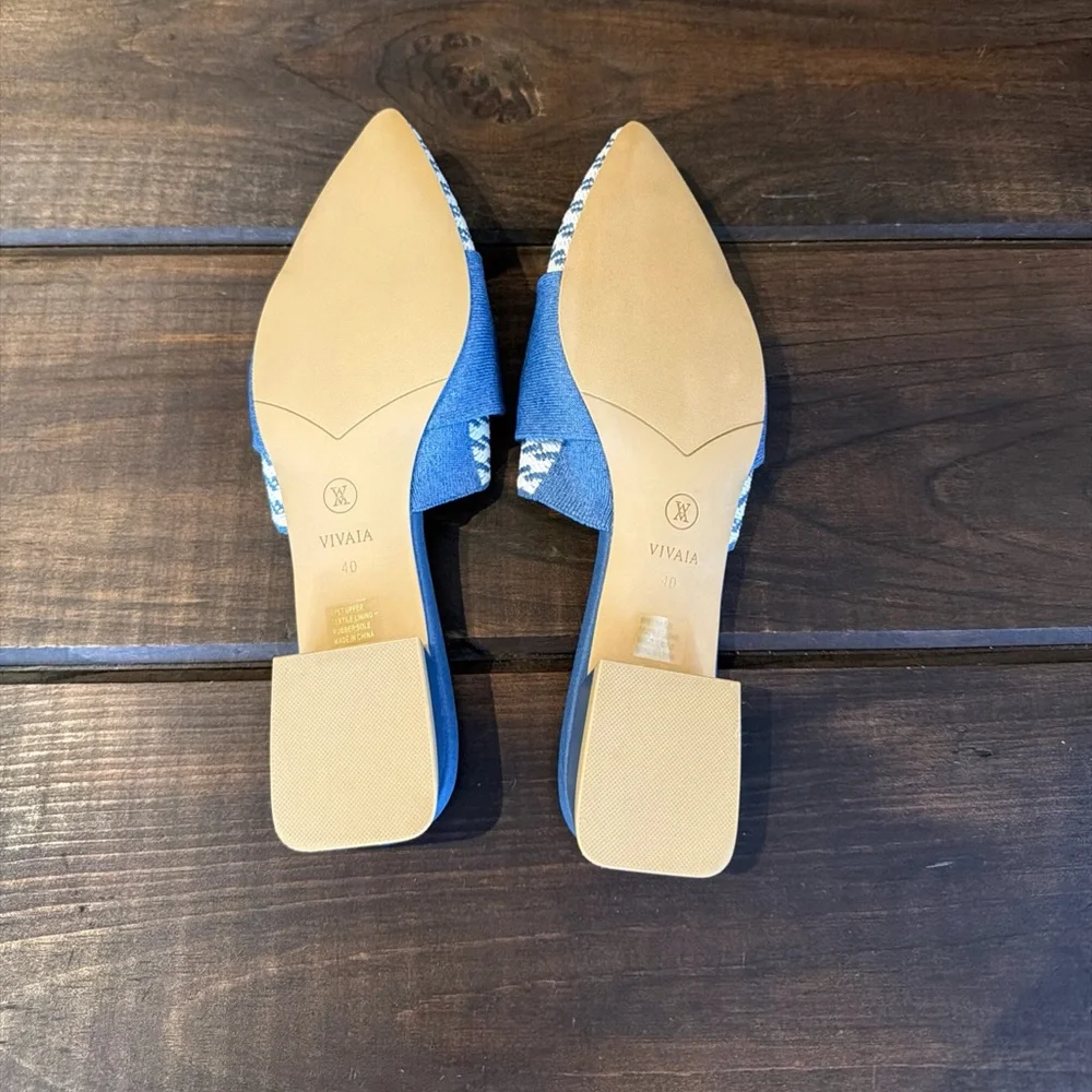 NEW Vivaia Yaffa Pointed Toe Knot Detail Blue Mules Flats Women Size 9 (40) - Picture 6 of 10